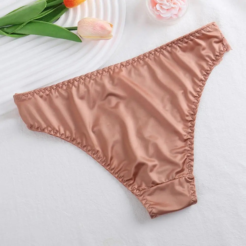 Women Underpants Low-waist Underwear Floral Lace Trim Silky Stretchable Panties Daily Wear Honeymoon Wedding Night Thong 여자 팬티