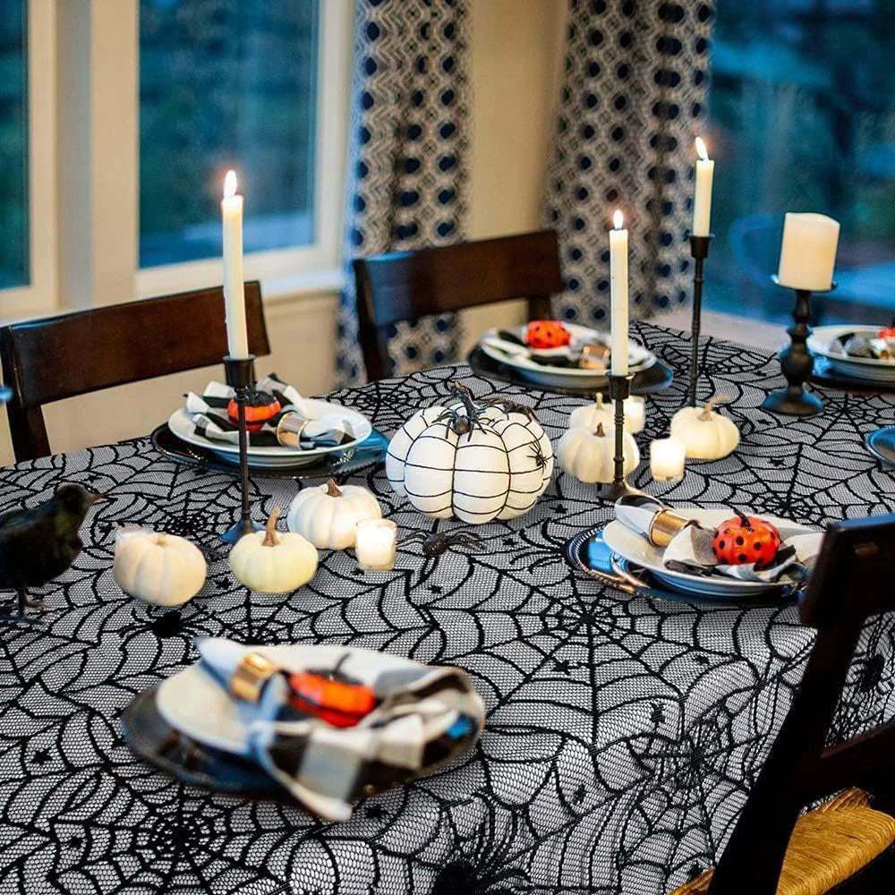 1 pcs of Halloween lace tablecloth spider web skull pattern rectangular shape for party decoration haunted house pumpkin design
