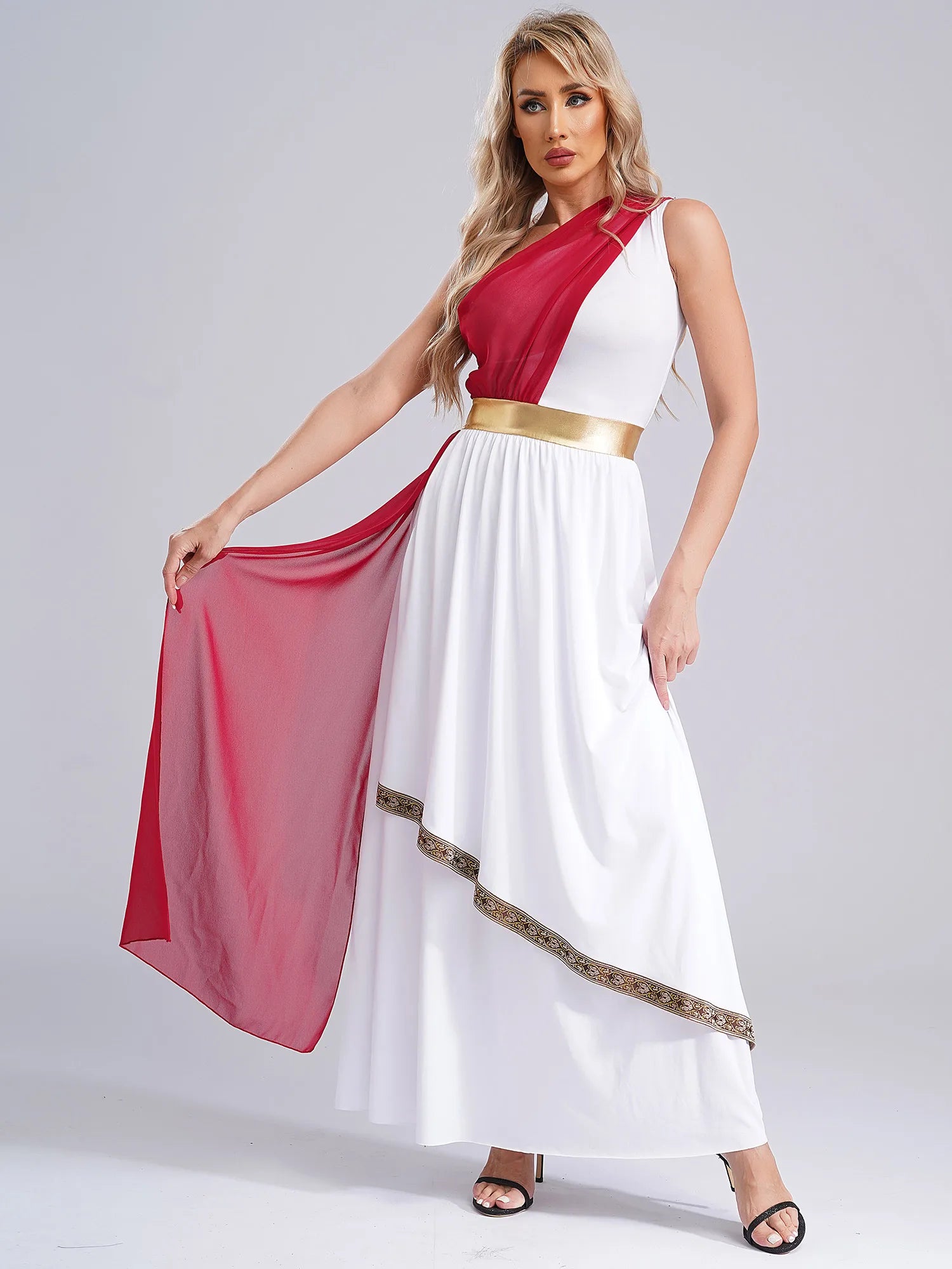 Womens Ancient Greek Costume Halloween Greek Princess Deity Queen Cosplay Flowy Tulle Chiffon Toga Dress Carnival Fancy Dress Up