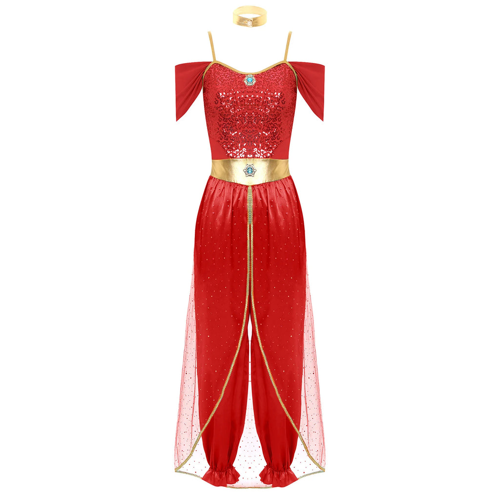 Festival Arabian Princess Costumes Indian Dance Embroider Bollywood Jasmines Costume Party Halloween Cosplay Jasmines Outfit