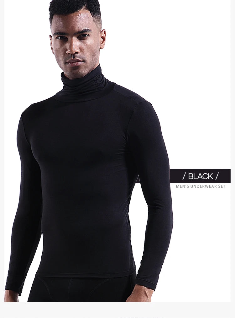Men's thermal underwear in turtleneck lapel autumn thin Modal autumn and winter long-sleeved base shirt single slim-fit top