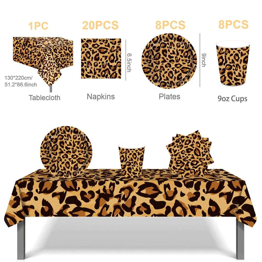 Woodland Animal Print Tablecloth Disposable Plates Napkins Cups Kids Jungle Safari Birthday Party Table Decoration & Accessories