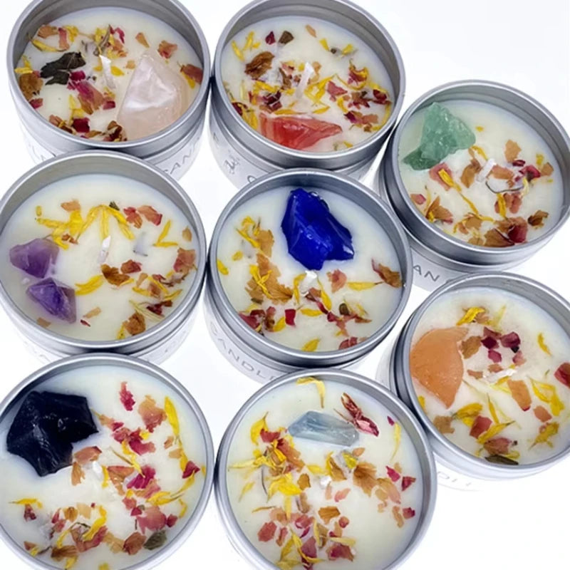 Scented Candle Crystal Stone Dry Flower Silver Tin Candle Hotel Wedding Ceremony Candle