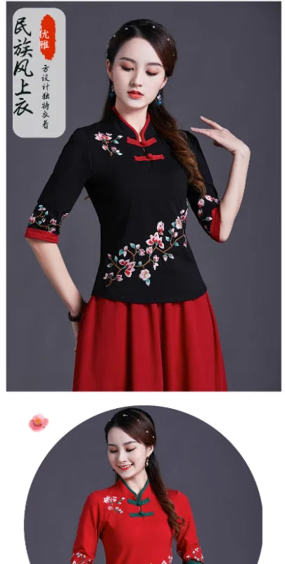 Women Clothes Shirts for Women T-shirts Y2k Tops Vintage Women Clothing Fashion Casual Elegant Summer Embroidery Ethnic Style