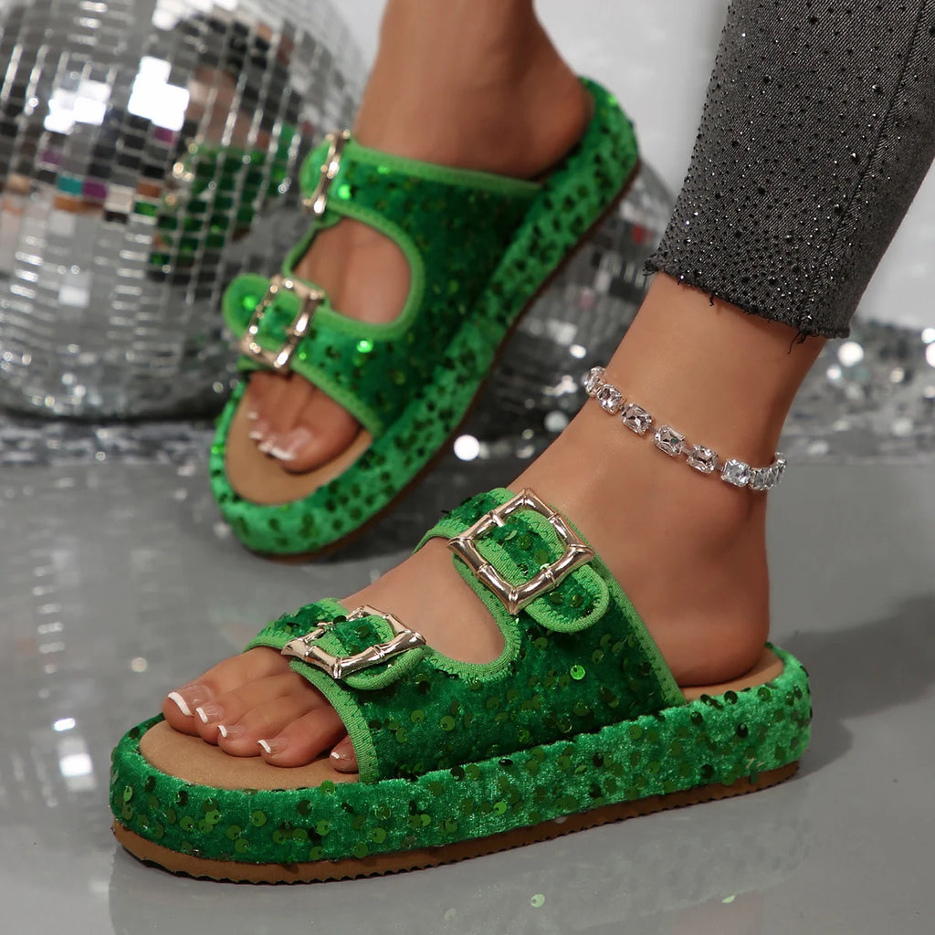 Flat Sandals Cool Slippers Female Soft Women'S Casual Sequined Slippers Fashion Sandals Lady Sandals Women Summer Shoes