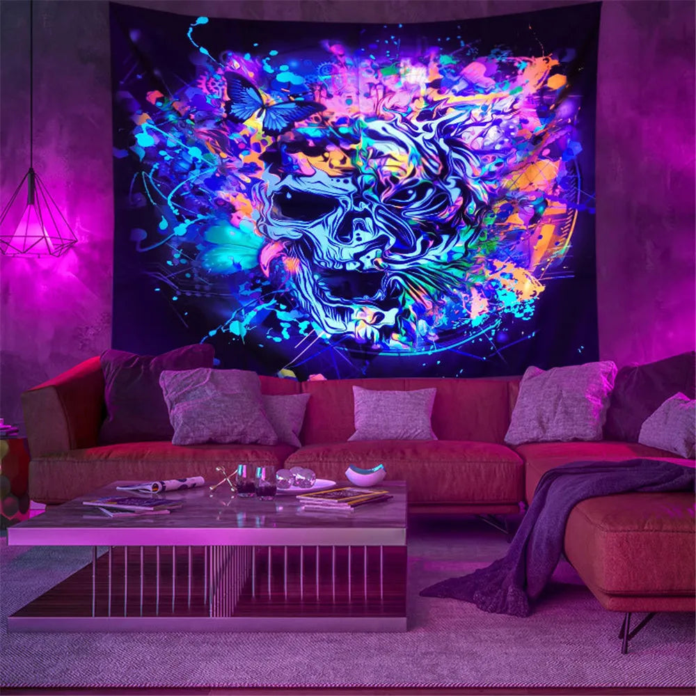 Fluorescent tapestry Wall hanging cloth Bedroom decoration psychedelic art poster