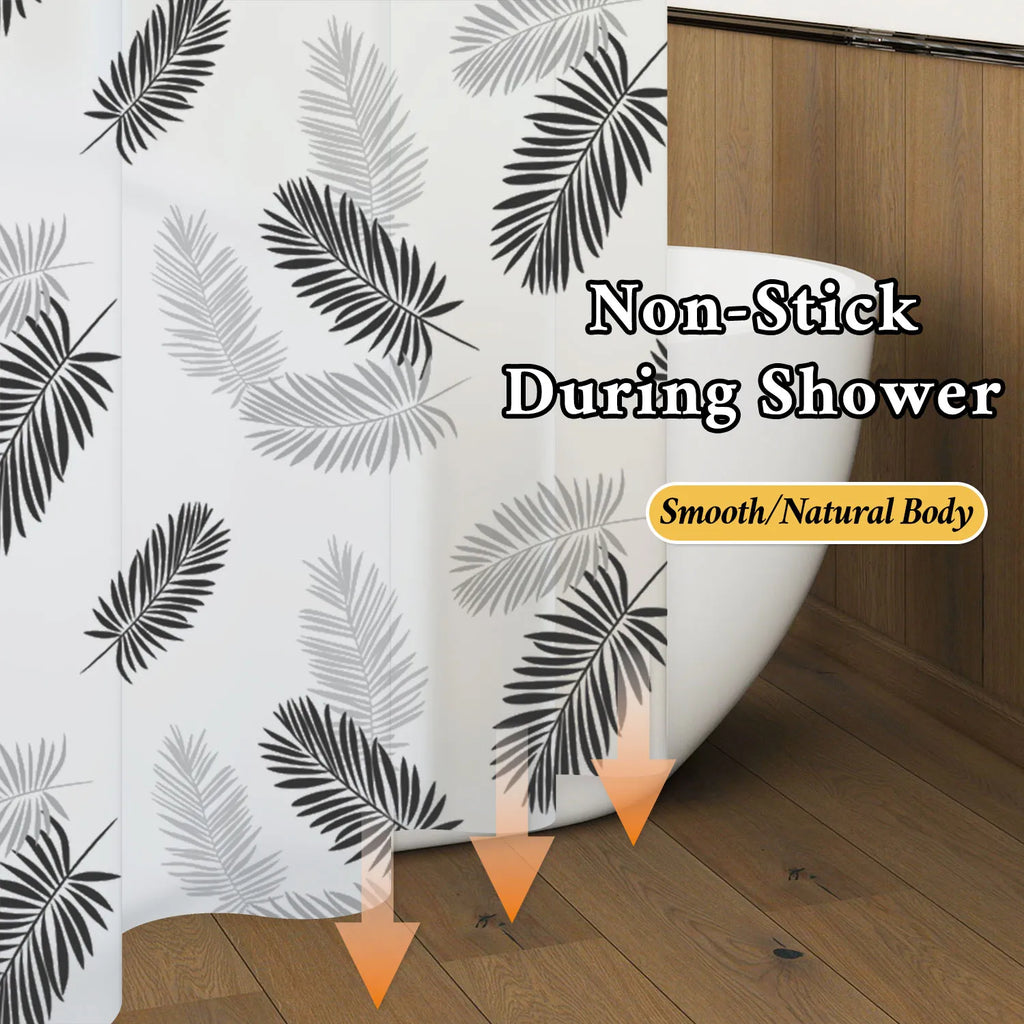 1pc Black Tropical Leaves Popular Shower Curtain Waterproof PEVA Botanical Bathroom Decor