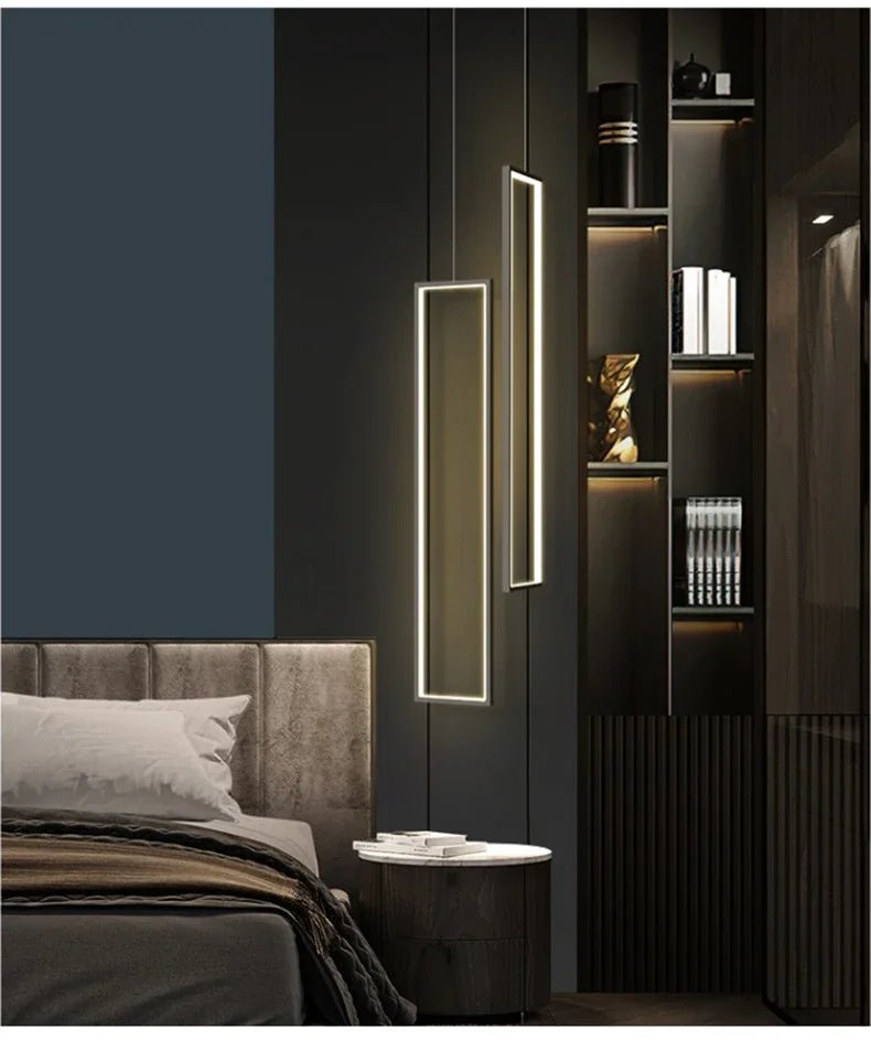 Modern Rectangle Led Pendant Lamp Living Room background Wall Chandelier Home Decor Bedroom Bedside Hanging Light Lustre Fixture
