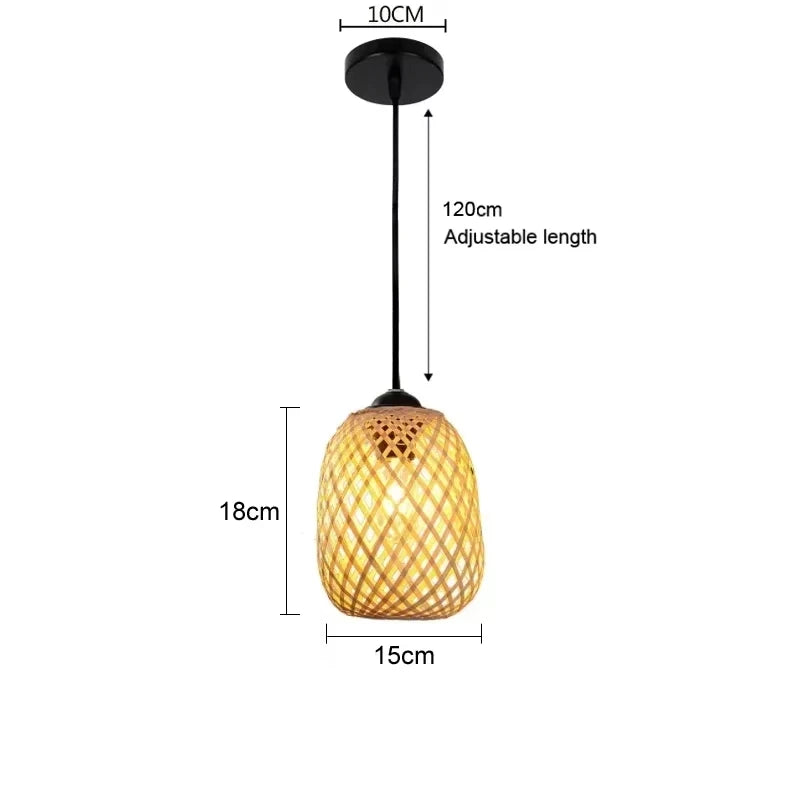 Handmade Vintage Bamboo Pendant Lamp Lustre Restaurant Café Chandeliers Wood Base E27 Lighting Hotel Bedroom Classic Home Decor