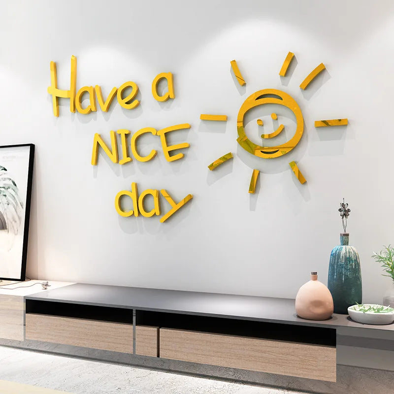 Have a Nice Day Vinyl Wall Sticker Lovely Sun Home Decoration Decals Kid Room Bedroom Art Wall English Alphabet Mirror Wallpaper