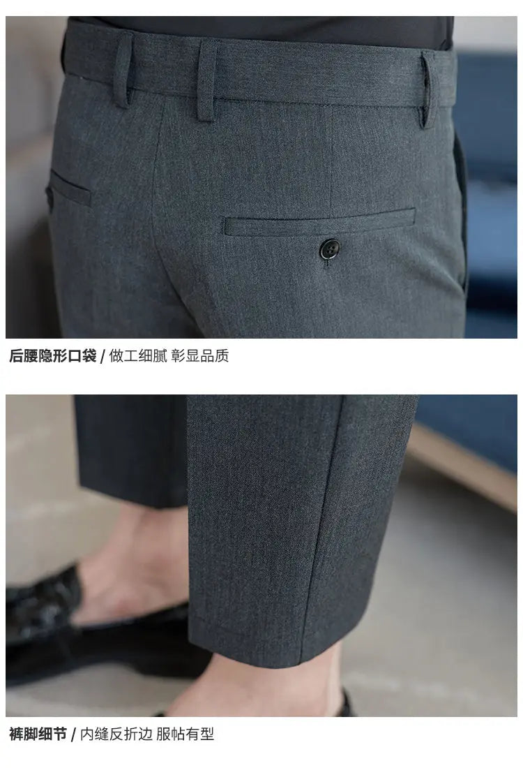 Men Suit Pant Elastic Waist Solid Slim Fit Dress Pants Light Thin Business Casual Office Social Trouser Oversized Men Clothing