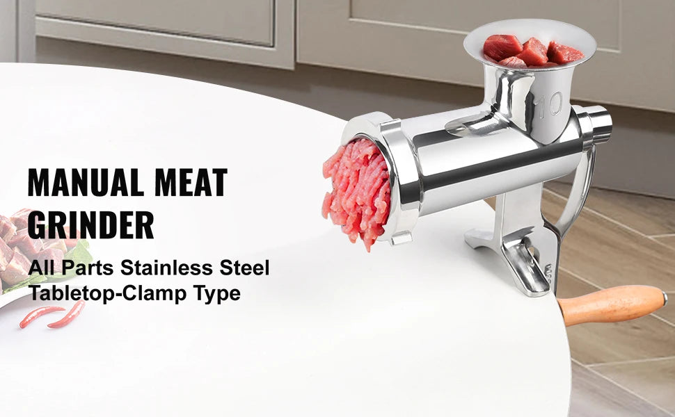 SucceBuy Manual Meat Grinder 304 Stainless Steel Hand Meat Grinder with Steel Table Clamp Meat Mincer Sausage Maker