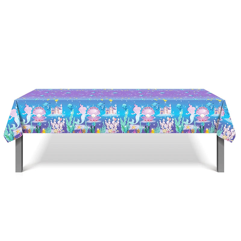 Mermaid Birthday Party Disposable Tablecloth Little Mermaid Party Table Cover Under the Sea Theme Kids Baby Shower Decorations
