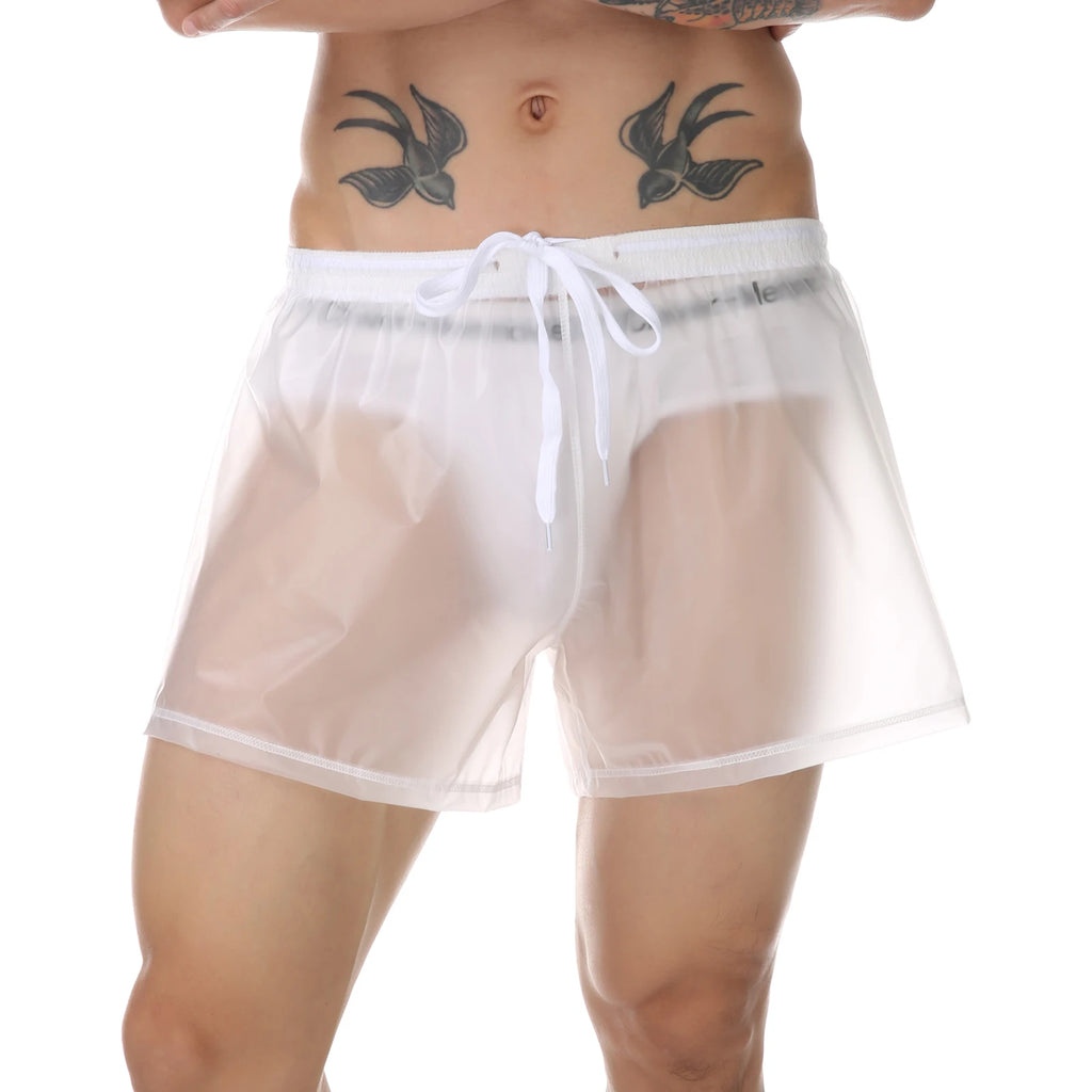 Men Beach Trunks Man Transparent Swimwear Sexy Swimming Swimsuit PVC Beachwear Shorts Boardshorts Bathing Suit Waterproof