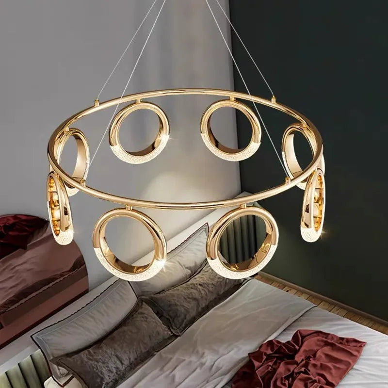 Modern Chandelier For Living Room Bedroom Nordic Golden Ring Ceiling Lamp Luxury Home Decor Indoor Ceiling Light Lustre Fixtures