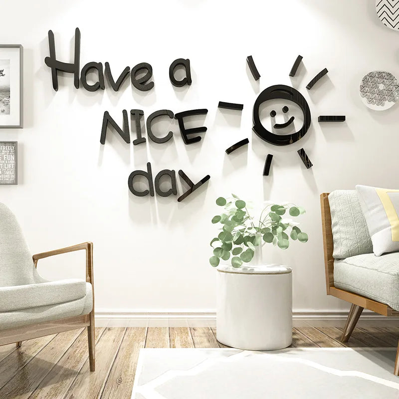 Have a Nice Day Vinyl Wall Sticker Lovely Sun Home Decoration Decals Kid Room Bedroom Art Wall English Alphabet Mirror Wallpaper