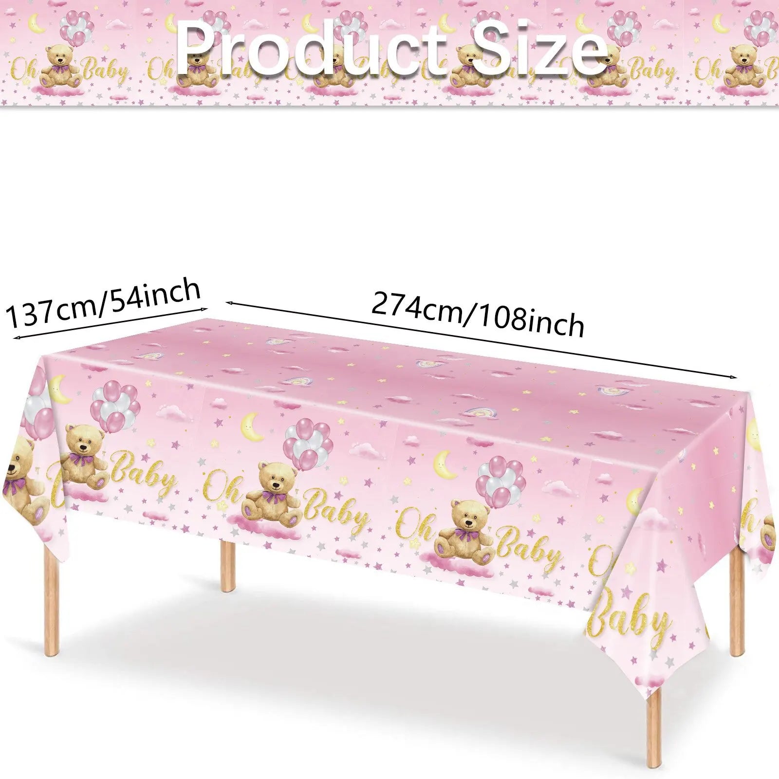 Cute Bear Disposable Tablecloth Blue Oh Baby Table Cover Boy Girl Baby Shower Party Decoration Kids Birthday Cartoon Tablecloth