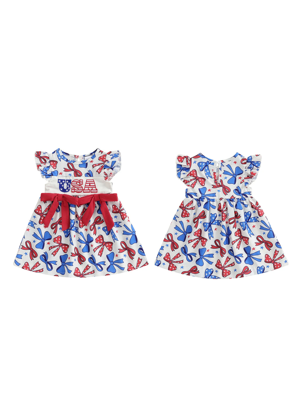 Girls Patriotic Dress American Flag Print Bow Sleeveless Casual Dress Toddler Independence Day Summer Outfit Kids Red White