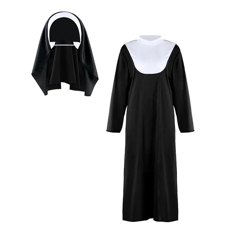 Halloween Costume Women's Nun Costume Traditional Adult Sister Black Robe Religious Costumes CosplayHalloween Costumes for Women