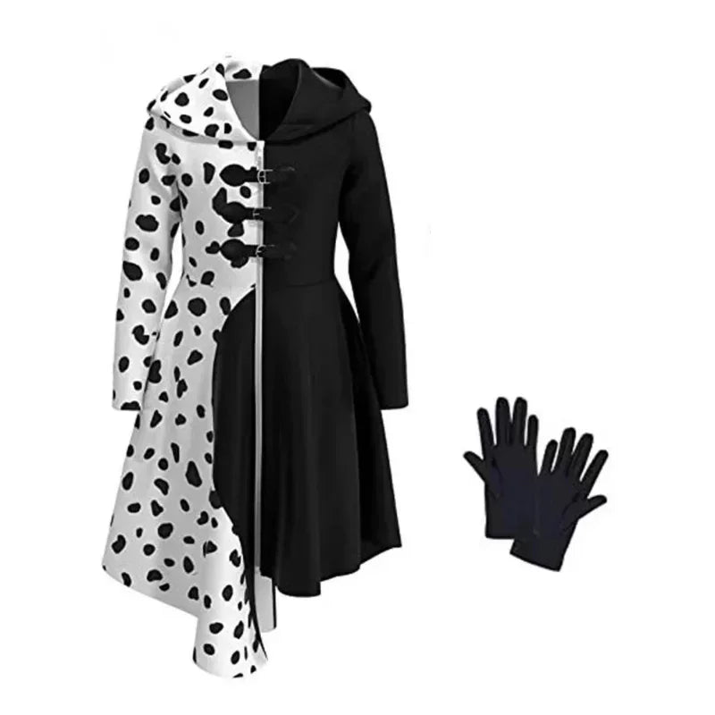 Movie Cruella Cosplay Costume Dress Outfit Cloak With Gloves Carnival Suit Cruella De  Vil Costume For Adult Party Uniform Suit