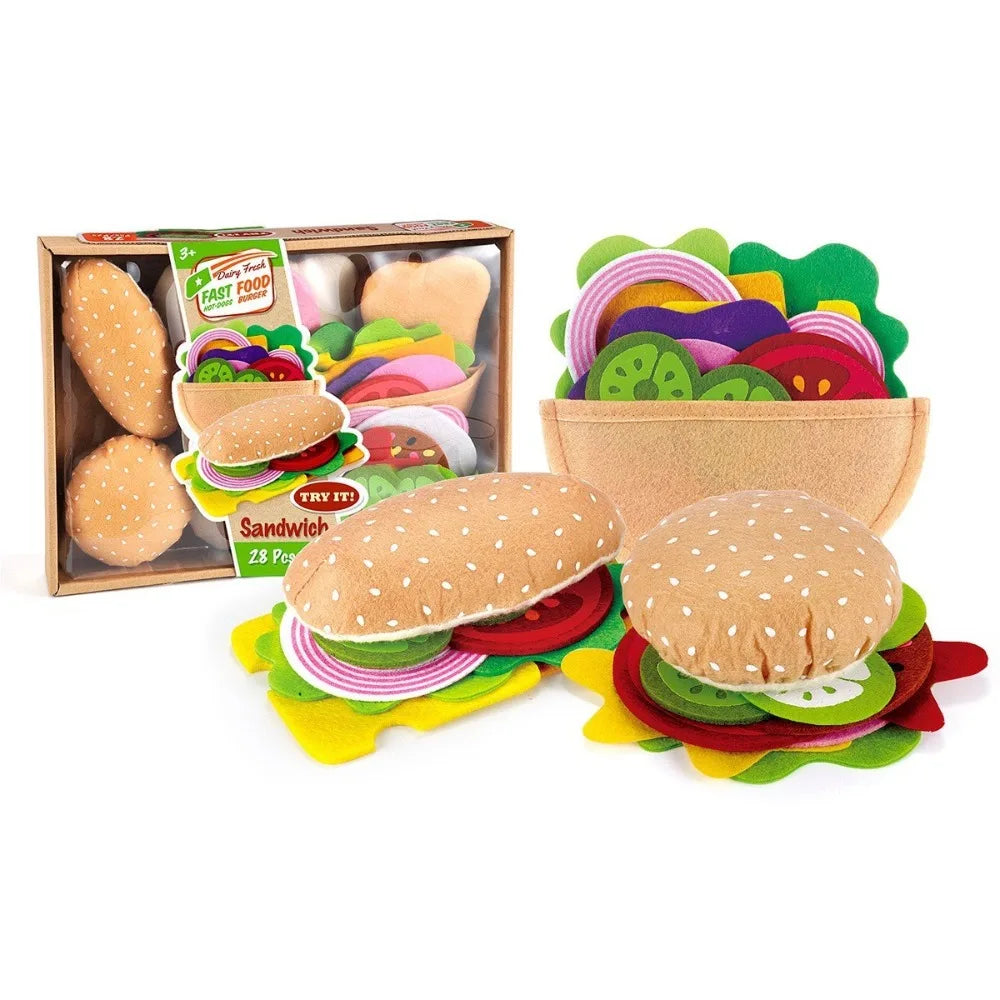 A Set Plush Material Felt Food Set Interactive Creative Children Pretend Play Food Portable Storage DIY Felt Cloth Toy