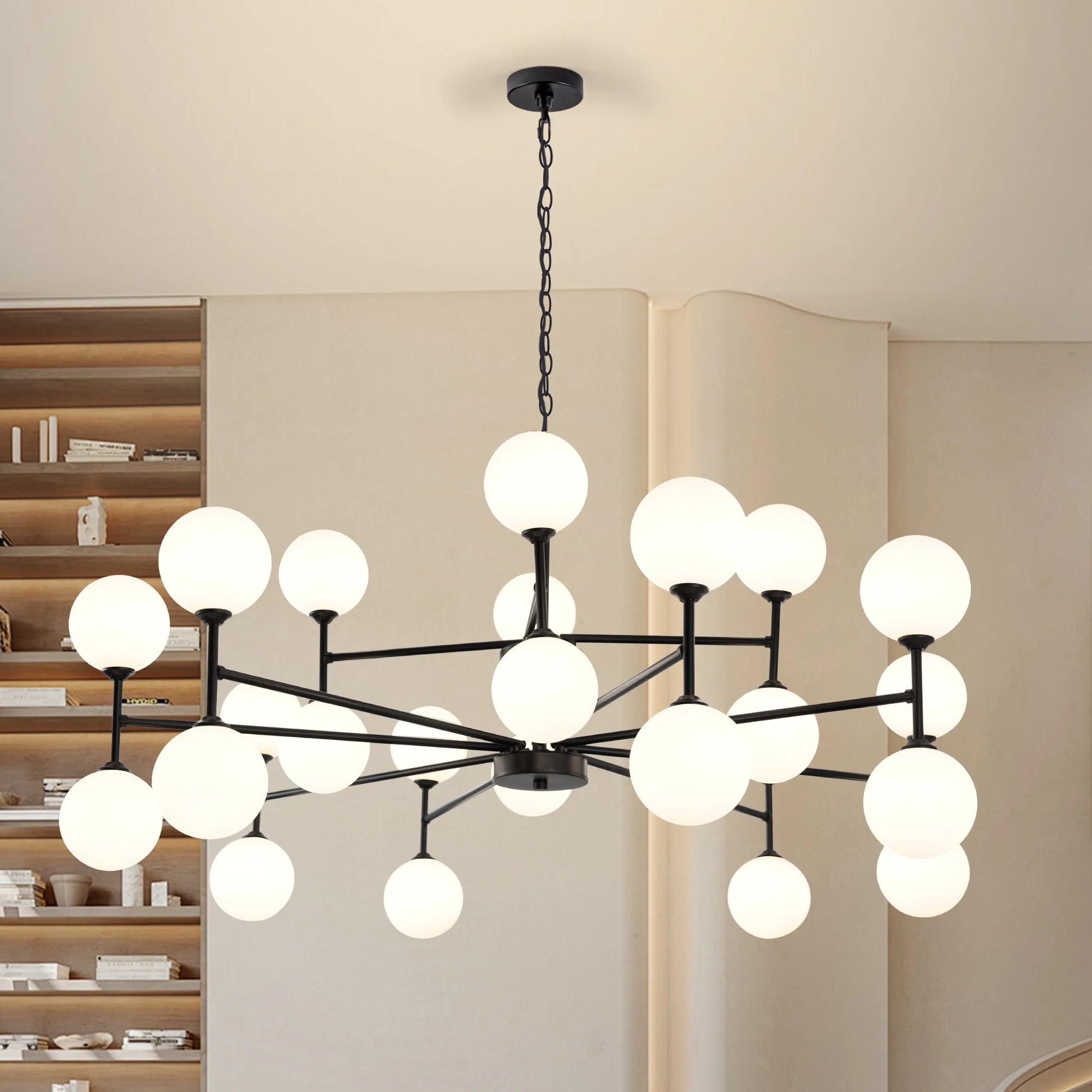 24-Light Sputnik Chandelier Black with Glass Shades Bubble Chandelier for Dining Room Living Room Sputnik Light Fixtures