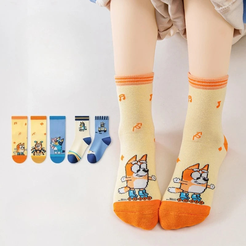 5pcs Bluey Bingo Fashion Cute Socks Anime Characters Men and Women Outdoor Cycling Comfortable Socks Birthday Gifts