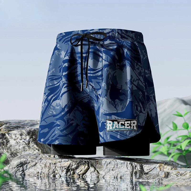Mens Style Swimming Trunks for Adults Double layer Quick Drying Beach Pants Antiembarrassing Hot Spring Casual Shorts for Summer