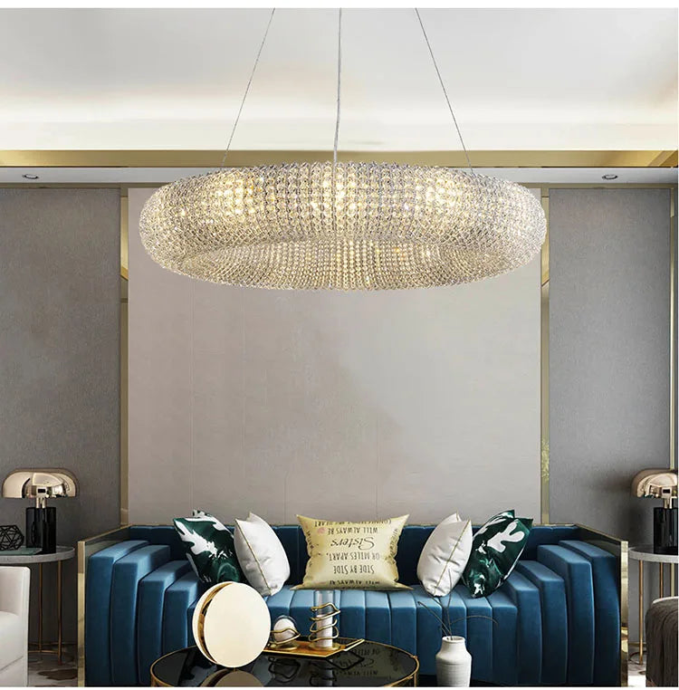 American Luxury Loft Led Chandelier Modern Living Room Pendant Lights K9 Crystal Suspend Lamp Home Decor Indoor  Lustre Fixtures