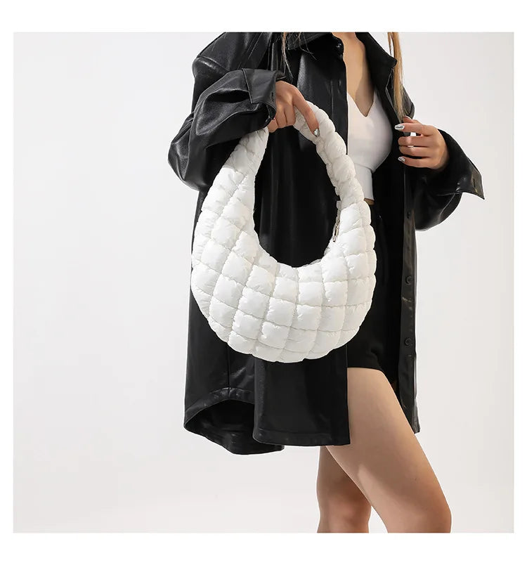 Quilted Embroidered Thread Women's Bag Pleated Cloud Mini Handbags Down Padded Lightweight Clutch Bag Cotton Small Shoulder Bags