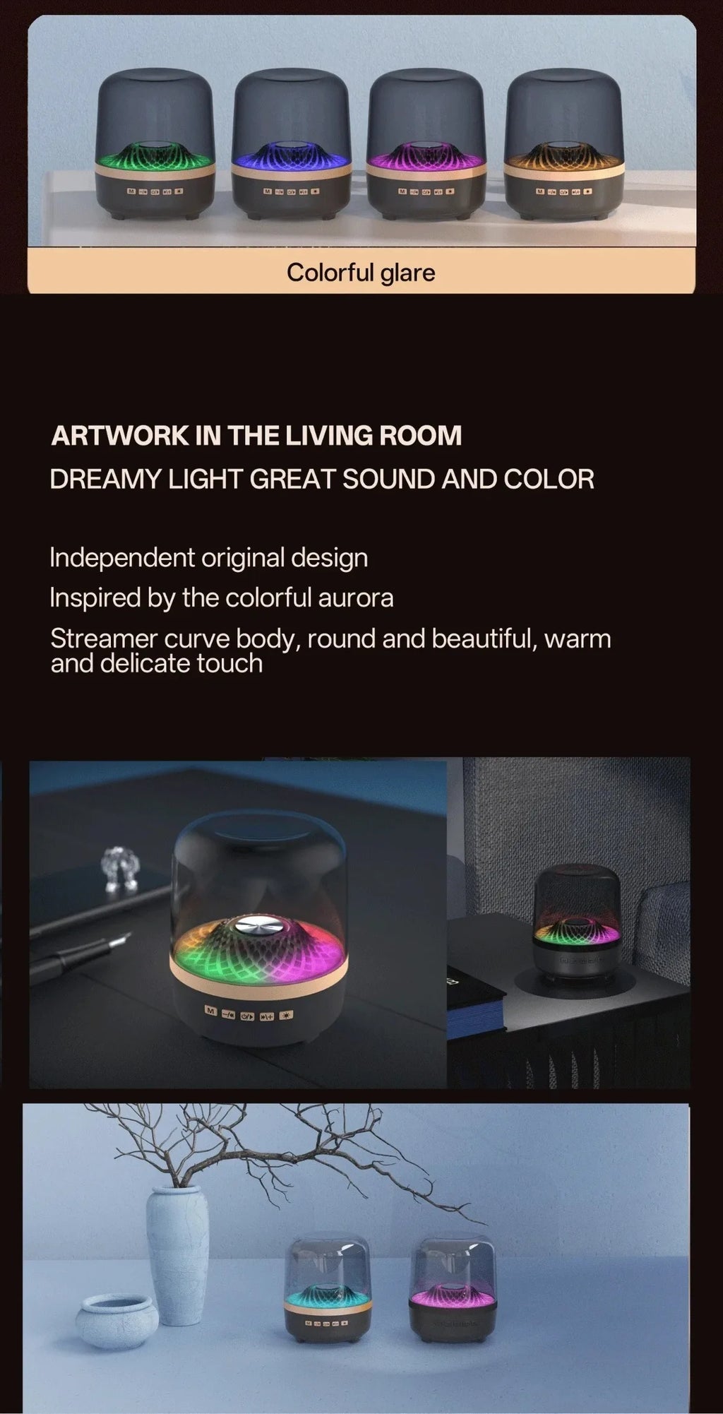 Portable Wireless Soundbar with Bluetooth 5.3 HomeTheater Speaker Subwoofer Hi-Fi Acoustic Breathing Lamp for Android and iOS