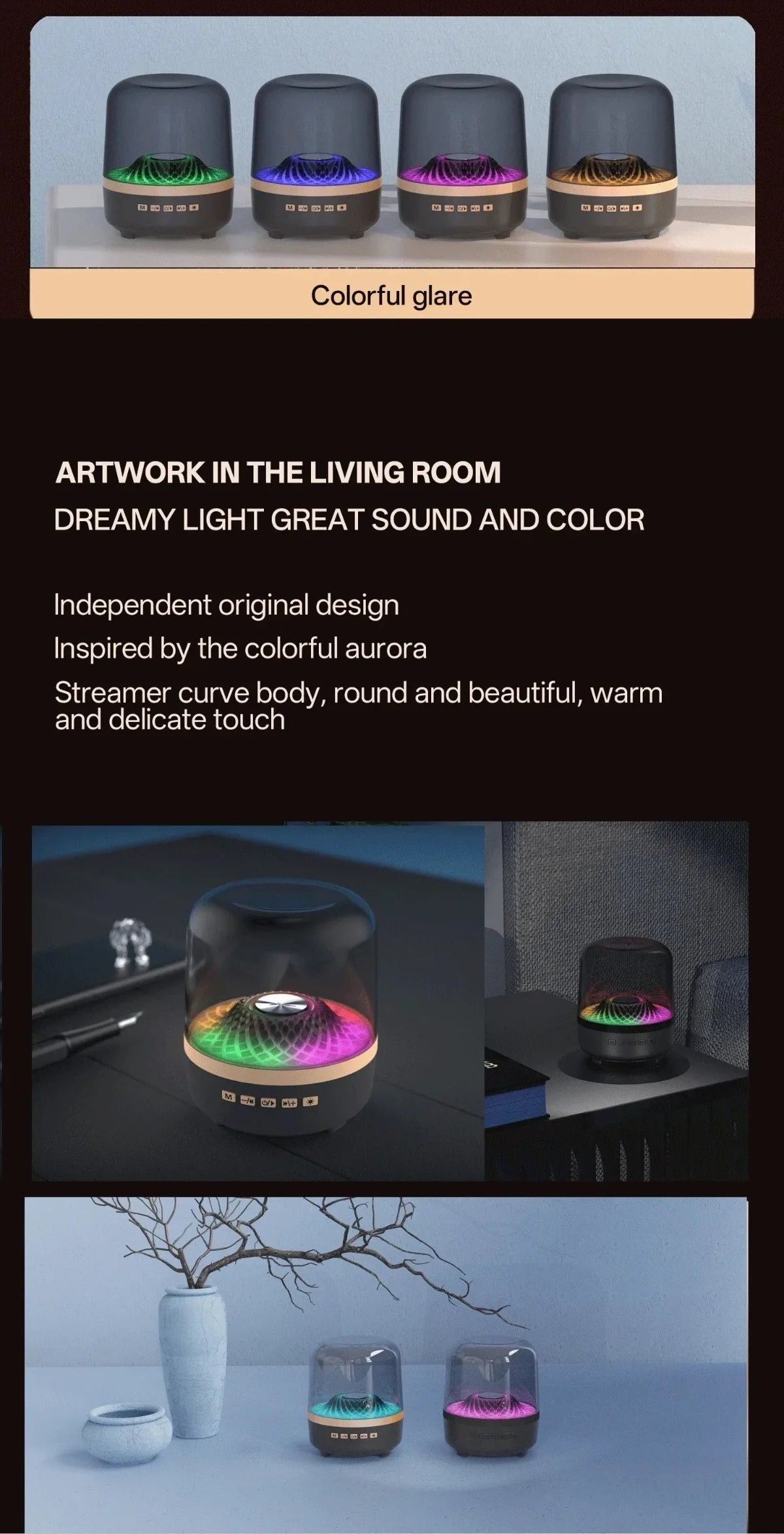 Portable Wireless Soundbar with Bluetooth 5.3 HomeTheater Speaker Subwoofer Hi-Fi Acoustic Breathing Lamp for Android and iOS