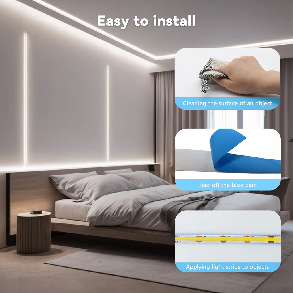 LED Light Strip USB Touch Sensor 5V COB Diode Tape Dimmer Backlight DIY High Density Linear Lightings Lamp Ribbon For Home Decor