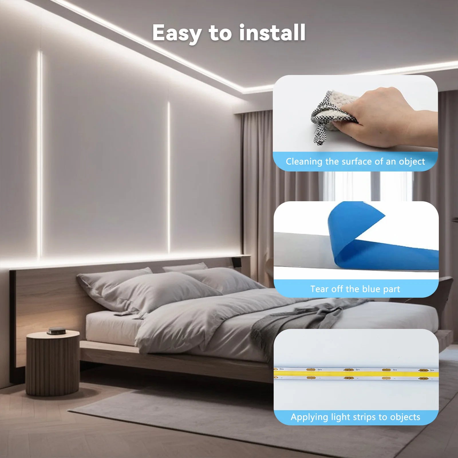 LED Light Strip USB Touch Sensor 5V COB Diode Tape Dimmer Backlight DIY High Density Linear Lightings Lamp Ribbon For Home Decor