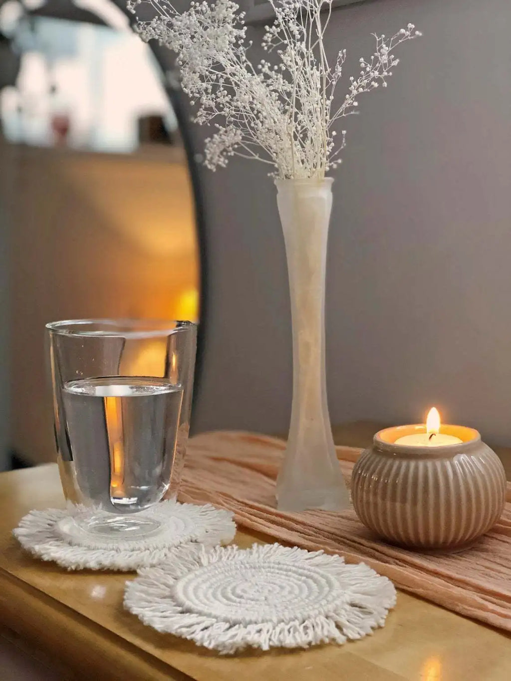 Macrame Placemats Cup Mat Bohemia Tablecloth Coaster Cup Pad Northern non-slip Mat Pure Handcrafted Cotton Braid Insulation Mats