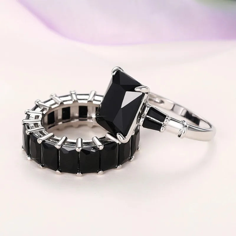 CAOSHI 2Pcs/Set Gorgeous Wedding Rings for Women Brilliant Cubic Zirconia Finger Jewelry for Anniversary Party Fashion Lady Gift