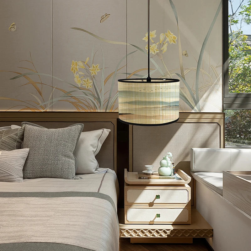 Bamboo Lampshade Chinese Style Ceiling Table Homestay Home Decor Drum Chandelier Wall Lamp Lampshades Bamboo Art Light Shade