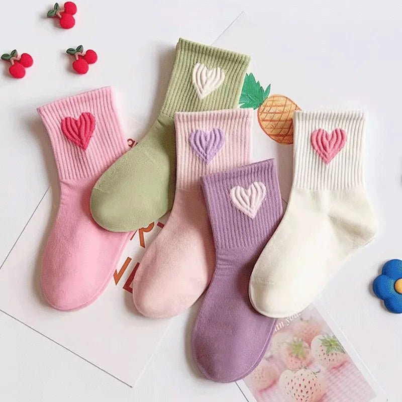 5 Pairs Children's Socks Girls' Socks Mid Tube Socks Autumn/Winter Love Cute Versatile Casual Socks