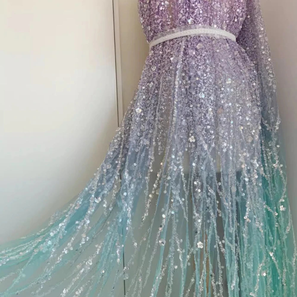 Pink Gradient Studded Sequin Fabric for Wedding Dresses Dance Costumes Stage Costumes Designer Fabrics for Sewing