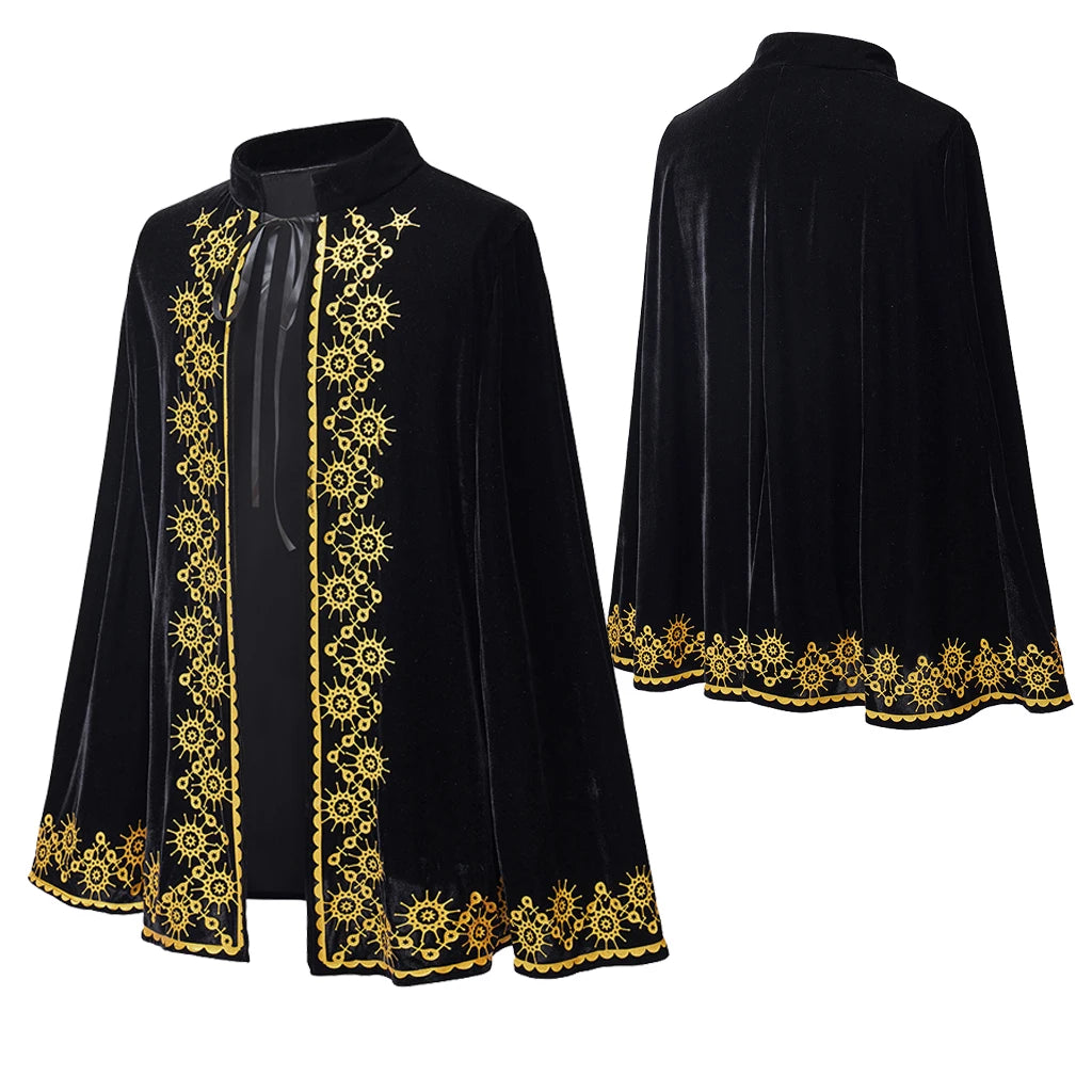 Medieval King Prince Black Cape Costume Adult Church Velvet Cape Halloween Carnival Party Show Festival Vampire Cape