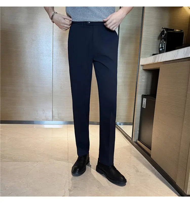 Men Suit Pant Elastic Waist Solid Slim Fit Dress Pants Light Thin Business Casual Office Social Trouser Oversized Men Clothing