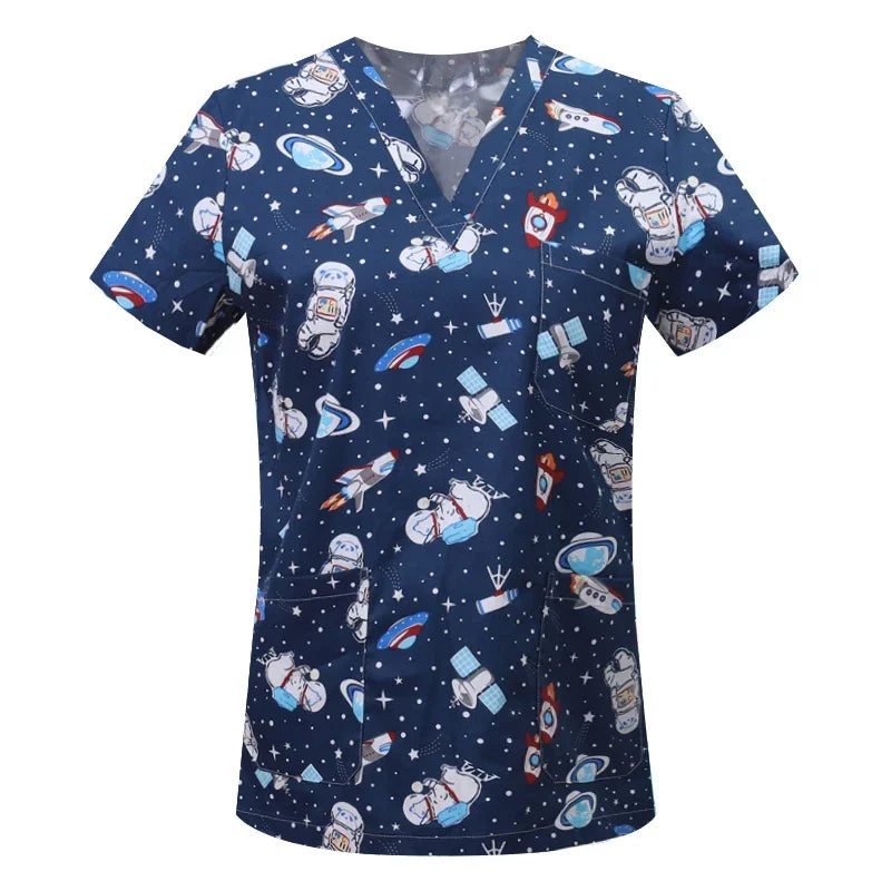 Women's Nursing Clothing High-quality Print Top Accessories Doctors Medical Uniform Hospital Nurse Beauty Salon Scrubs Top Women