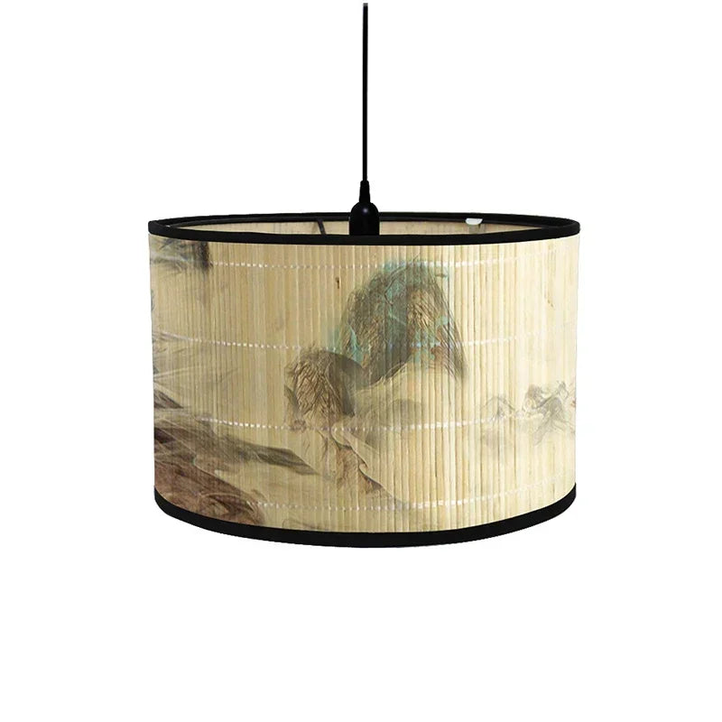 Bamboo Lampshade Chinese Style Ceiling Table Homestay Home Decor Drum Chandelier Wall Lamp Lampshades Bamboo Art Light Shade