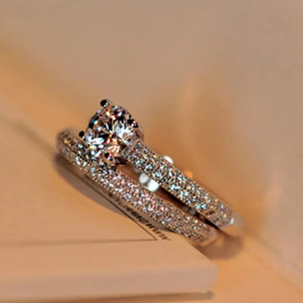 CC Lovers Jewelry Rings For Women 2pcs Bridal Sets Wedding Engagement Double Couple Ring Drop Shipping CC634