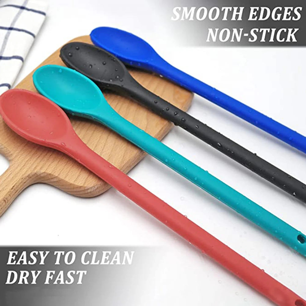Long Handle Silicone Spoon For Kitchen Mixing Spoon For Salad Food Soup Cooking Tool For Picnic 1PCS Wholesale Of Multiple Items