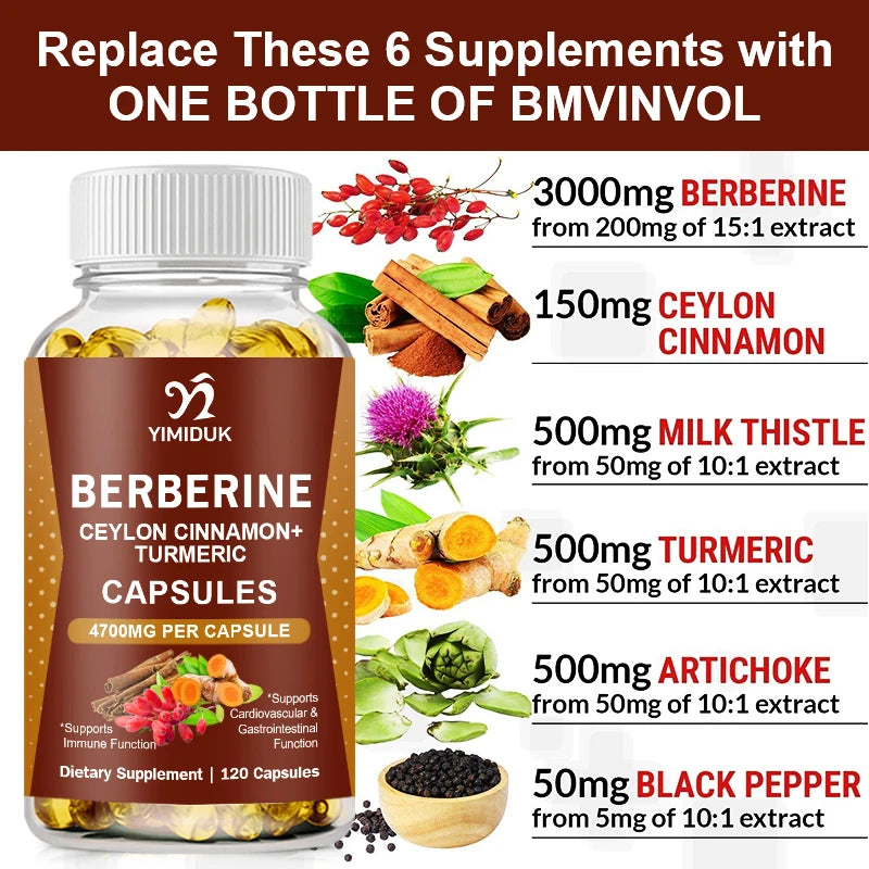 Berberine 4700 Mg Supplement, with Ceylon Cinnamon, Support Heart Health, Immune System, Healthy GI & Cholesterol, Gluten-Free