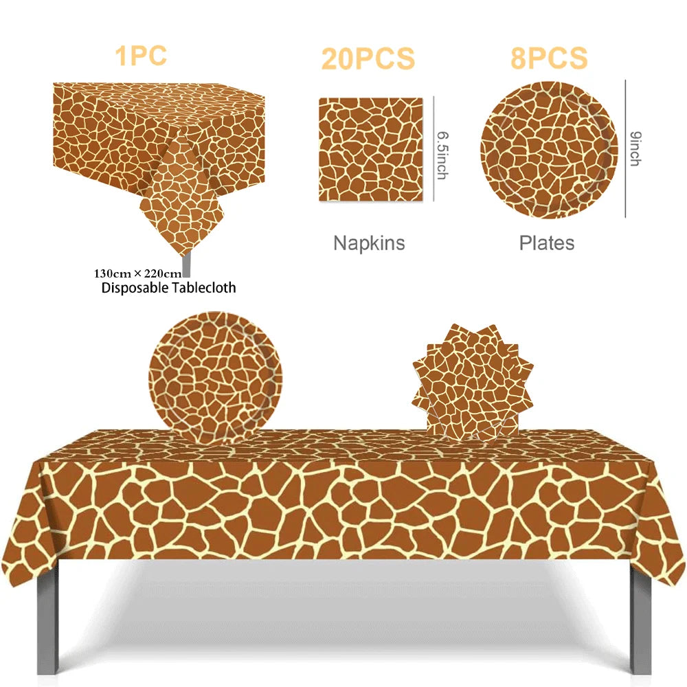 Woodland Animal Print Tablecloth Disposable Plates Napkins Cups Kids Jungle Safari Birthday Party Table Decoration & Accessories