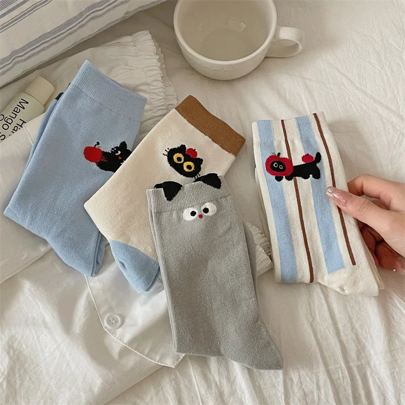 Socks For Women Cute New Novelties Fashion Cotton Breathable Funny Socks Female Casual Long Preppy Style Cartoon Socks Striped