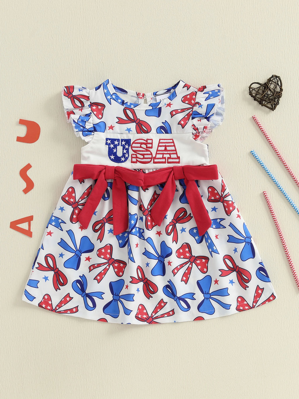 Girls Patriotic Dress American Flag Print Bow Sleeveless Casual Dress Toddler Independence Day Summer Outfit Kids Red White