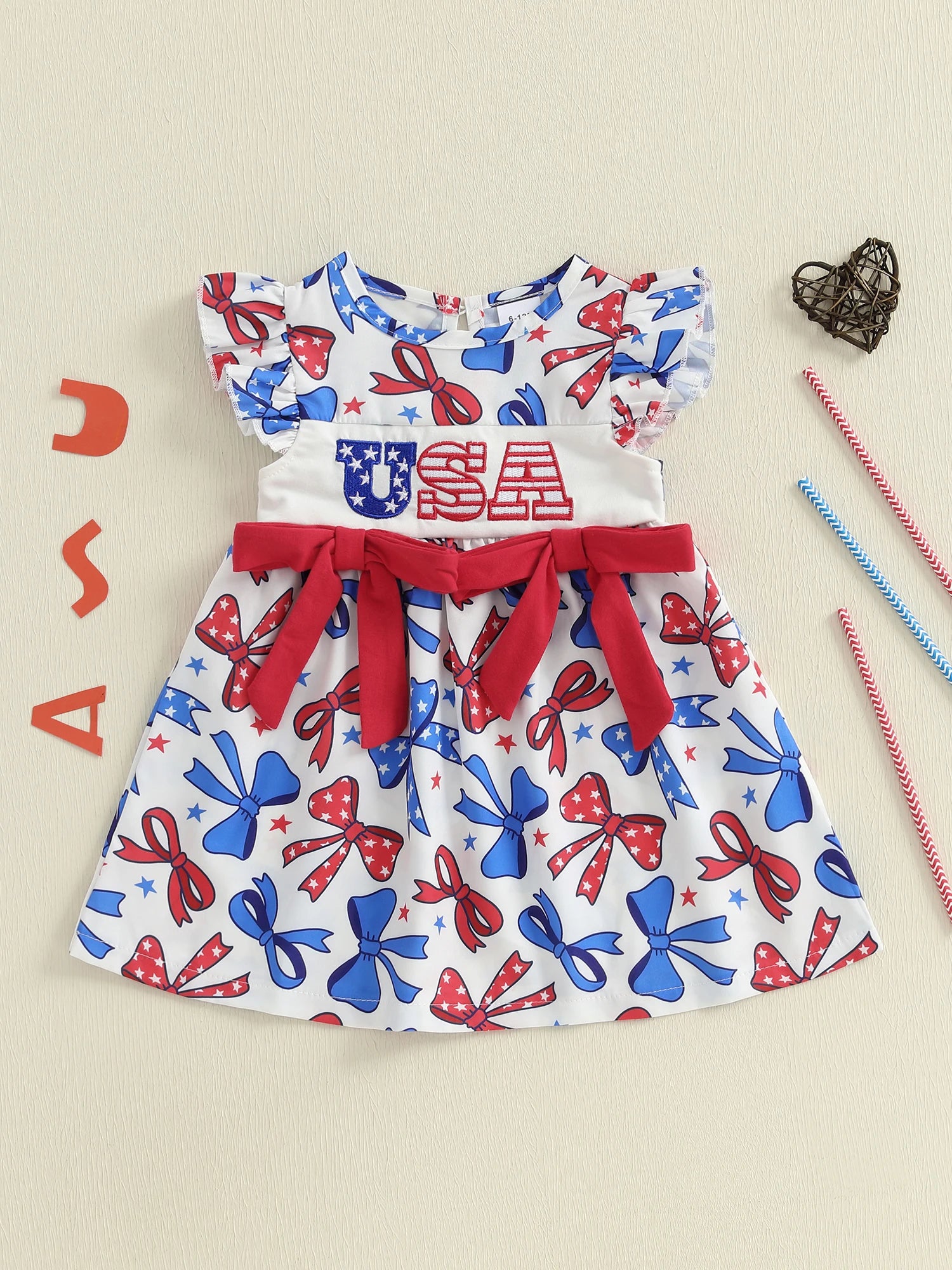 Girls Patriotic Dress American Flag Print Bow Sleeveless Casual Dress Toddler Independence Day Summer Outfit Kids Red White